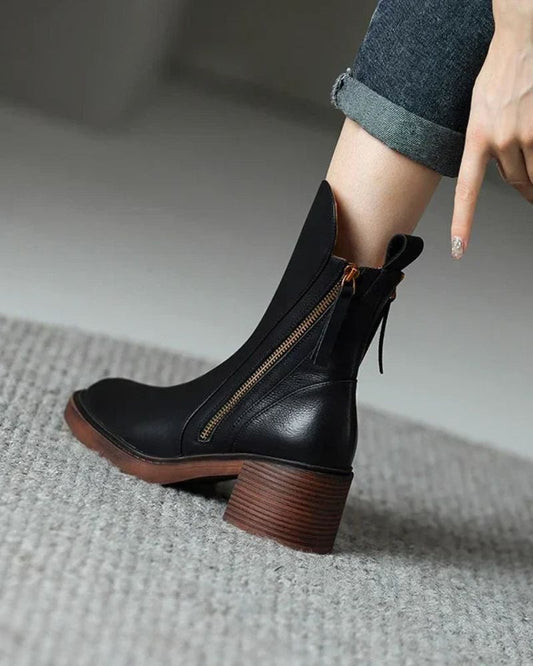 Valorine™ | Czarne skórzane botki z wygodnym obcasem, eleganckie i ponadczasowe